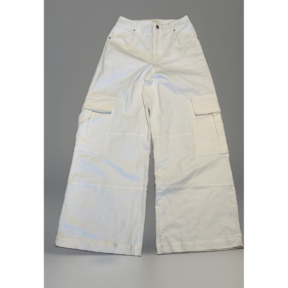 Le Jean Barrel Leg Cargo Pants Women’s Small 28 White Baggy Wide Leg Grudge